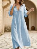 Linen V Neck Loose Maxi Dress