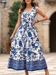V Neck Print Sleeveless Maxi Dress_CWDMD02827