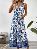 V Neck Print Sleeveless Maxi Dress_CWDMD02827