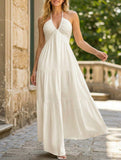 Deep V Bow Backless Maxi Dress