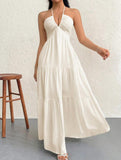 Deep V Bow Backless Maxi Dress