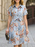 Print Button Waist Short Sleeve Dress