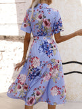 Print Button Waist Short Sleeve Dress