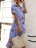 Print Button Waist Short Sleeve Dress
