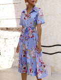Print Button Waist Short Sleeve Dress