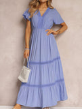 V Neck Ruffle Sleeve Flowy Maxi Dress_CWDMD02885