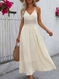 Halter Lace Patch V Neck Maxi Dress_CWDMD02890