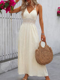 Halter Lace Patch V Neck Maxi Dress_CWDMD02890