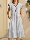 Colorblock Stripe Flutter Sleeve Dress_CWDMD02891