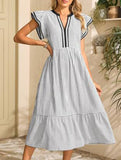 Colorblock Stripe Flutter Sleeve Dress_CWDMD02891