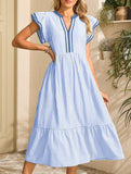 Colorblock Stripe Flutter Sleeve Dress_CWDMD02891