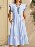 Colorblock Stripe Flutter Sleeve Dress_CWDMD02891