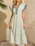 Colorblock Stripe Flutter Sleeve Dress_CWDMD02891