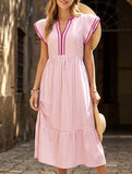 Colorblock Stripe Flutter Sleeve Dress_CWDMD02891
