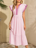 Colorblock Stripe Flutter Sleeve Dress_CWDMD02891