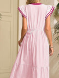 Colorblock Stripe Flutter Sleeve Dress_CWDMD02891