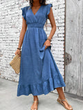 Waist Fit Casual Maxi Vacation Dress_CWDMD02893