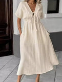 V Neck Loose Solid Maxi Dress_CWDMD02894