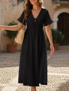V Neck Loose Solid Maxi Dress_CWDMD02894