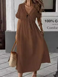 V Neck Loose Solid Maxi Dress_CWDMD02894