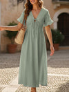 V Neck Loose Solid Maxi Dress_CWDMD02894
