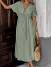 V Neck Loose Solid Maxi Dress_CWDMD02894