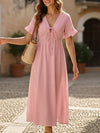 V Neck Loose Solid Maxi Dress_CWDMD02894