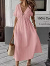 V Neck Loose Solid Maxi Dress_CWDMD02894
