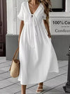 V Neck Loose Solid Maxi Dress_CWDMD02894