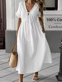 V Neck Loose Solid Maxi Dress_CWDMD02894