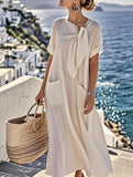 Short Sleeve Bow Pocket A-Line Maxi Dress_CWDMD02903