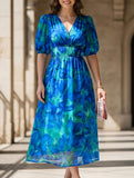 V Neck Cinched Waist Maxi Dress_CWDMD02904
