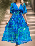 V Neck Cinched Waist Maxi Dress_CWDMD02904