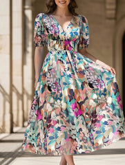 V Neck Cinched Waist Maxi Dress_CWDMD02904