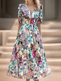 V Neck Cinched Waist Maxi Dress_CWDMD02904