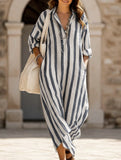 V Neck Stripe Printed Maxi Dress