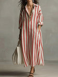 V Neck Stripe Printed Maxi Dress