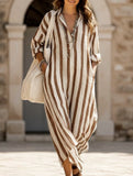 V Neck Stripe Printed Maxi Dress