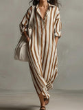 V Neck Stripe Printed Maxi Dress