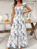 Leaf Print Ruffle Tiered Maxi Dress_CWDMD02916