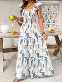 Leaf Print Ruffle Tiered Maxi Dress_CWDMD02916