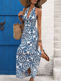 Porcelain Halter Maxi Dress