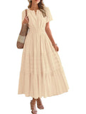 V Neck Ruched Puff Sleeve Dress