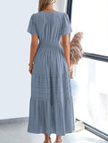 V Neck Ruched Puff Sleeve Dress