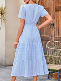 V Neck Ruched Puff Sleeve Dress