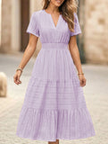 V Neck Ruched Puff Sleeve Dress