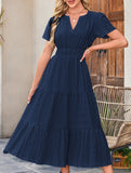 V Neck Ruched Puff Sleeve Dress