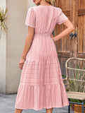 V Neck Ruched Puff Sleeve Dress