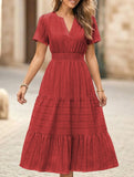 V Neck Ruched Puff Sleeve Dress