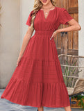 V Neck Ruched Puff Sleeve Dress